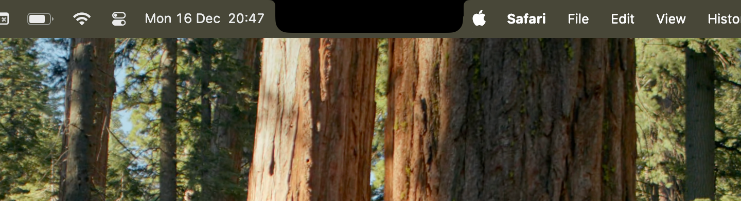 A macOS menu bar, growing from the middle